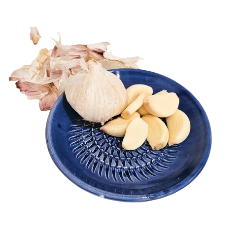 Garlic Grate Plate with Garlic bulb and cloves